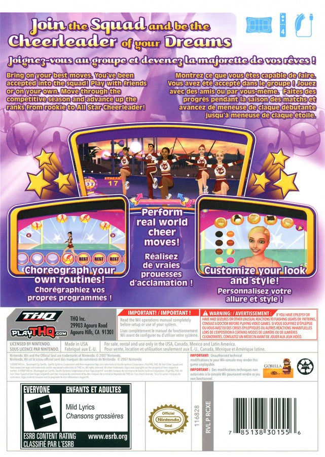 All-Star Cheer Squad back cover art for Nintendo Wii (Wii) video game