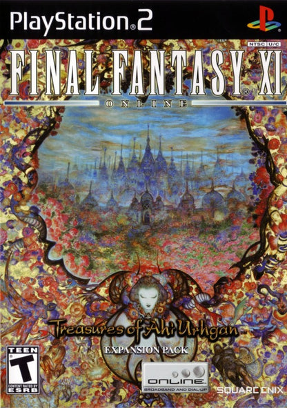 Final Fantasy XI Online Treasures of Aht Urhgan PS2 PlayStation 2 MMORPG online role playing game expansion fantasy adventure Square Enix party based combat retro video game cover art
