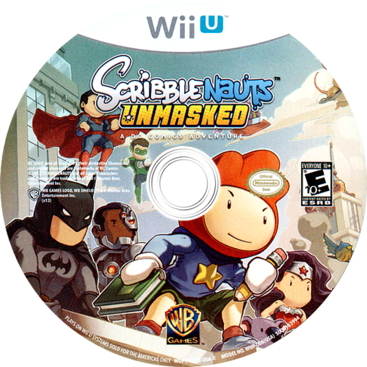 Scribblenauts Unmasked: A DC Comics Adventure disc cover art for Nintendo Wii U (WiiU) video game
