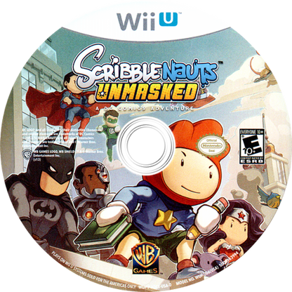 Scribblenauts Unmasked: A DC Comics Adventure disc cover art for Nintendo Wii U (WiiU) video game