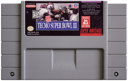 Tecmo Super Bowl III SNES game cartridge for the Super Nintendo system.