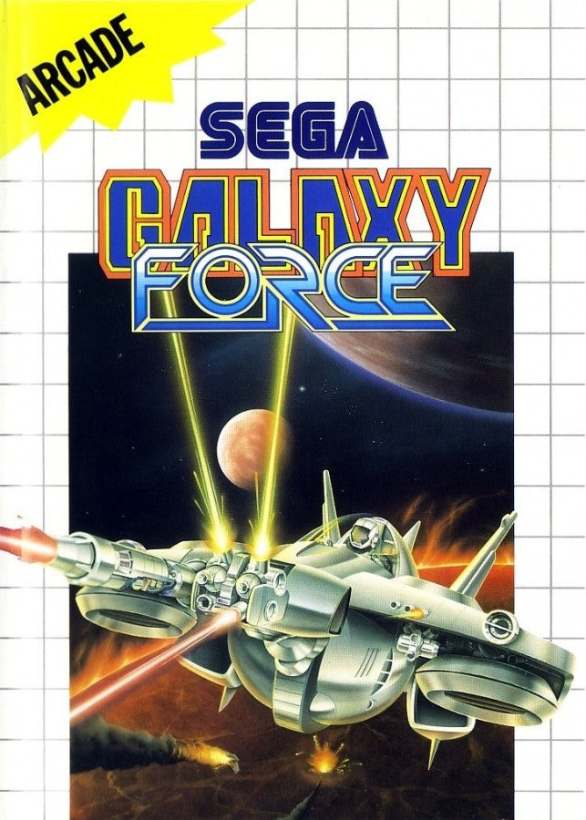 Galaxy Force Sega Master System SMS for arcade space shooter video game fans featuring high speed futuristic combat enemy spacecraft scrolling action powerful weapons challenging missions explosions and classic Sega Master System gameplay collectible retro gaming appeal front cover art