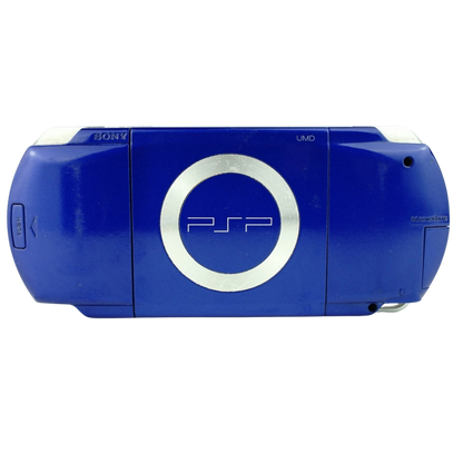 PlayStation Portable 1000 Console (PSP) [Blue][JP Import] in scratch and scuff condition featuring Sony’s original PSP-1000 handheld with a bright widescreen display and portable UMD gaming; this Japanese import system shows noticeable cosmetic wear but is fully functional and ready for gaming on the go back face