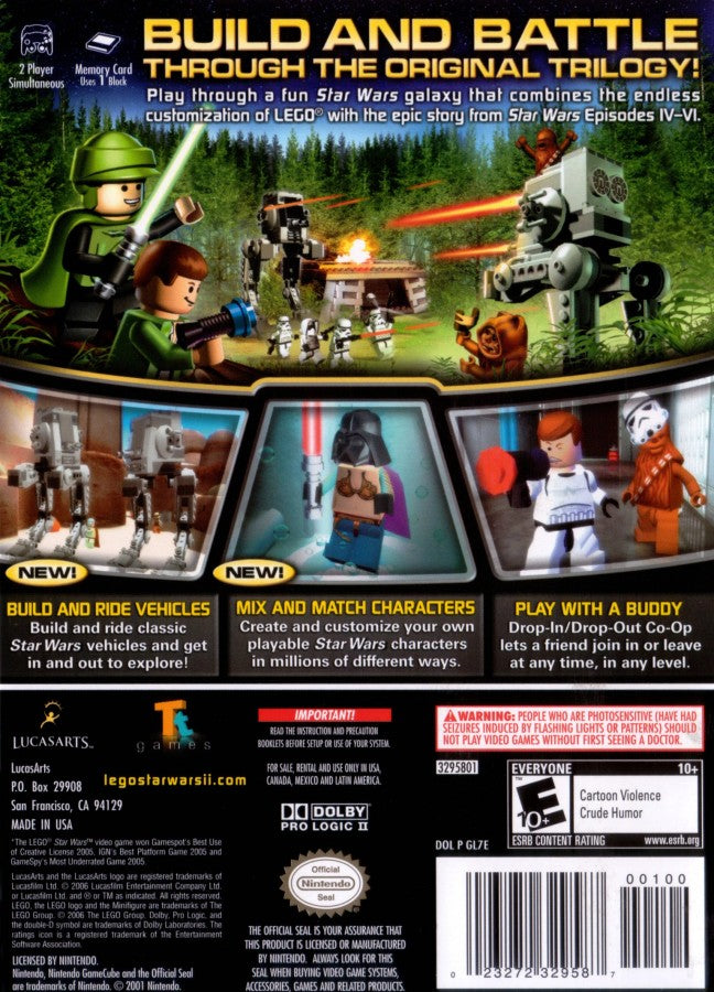 Lego Star Wars II: The Original Trilogy for GameCube featuring iconic Star Wars characters in LEGO action gameplay back cover