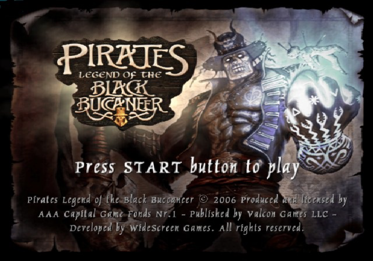 Pirates: Legend of the Black Buccaneer – PlayStation 2 (PS2) video game title screen, action-adventure pirate game.