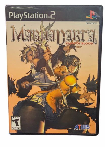 Magna Carta Tears of Blood PlayStation 2 PS2 role playing video game featuring fantasy adventure turn-based combat strategic battles character development magical abilities detailed environments challenging enemies story-driven gameplay and classic PlayStation 2 PS2 gaming collectible retro gaming appeal front case