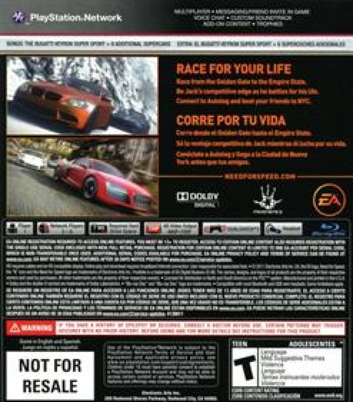 Need for Speed The Run PlayStation 3 PS3 for arcade racing video game fans featuring high speed street racing cross country road trips exotic cars police chases cinematic action intense driving challenges vehicle customization and thrilling race events collectible gaming appeal back