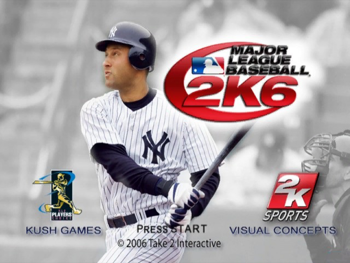Title screen for Major League Baseball 2K6 GameCube GC video game, MLB baseball simulation, sports game, multiplayer, realistic graphics, Nintendo GameCube classic 