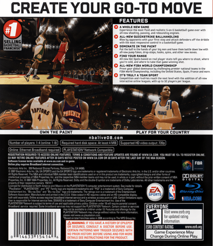 NBA Live 08 back cover art for PlayStation 3 (PS3) video game