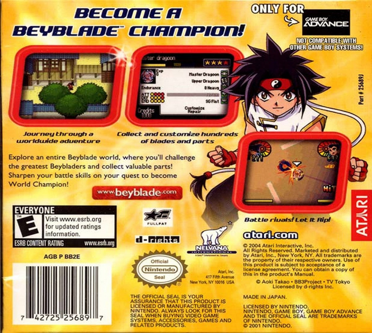 Beyblade G-Revolution Game Boy Advance GBA for action strategy video game fans featuring Beyblade battles spinning top customization special attacks tournament gameplay anime inspired characters competitive challenges and portable Nintendo GBA gaming collectible appeal back cover art