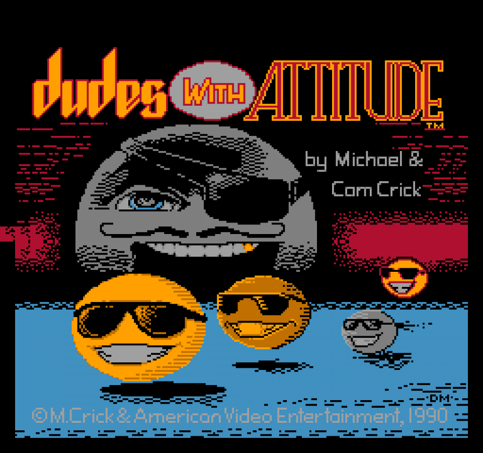 Dudes with Attitude retro NES video game Dudes with Attitude puzzle platform action gameplay quirky characters cooperative challenges classic console title Nintendo Entertainment System release title screen