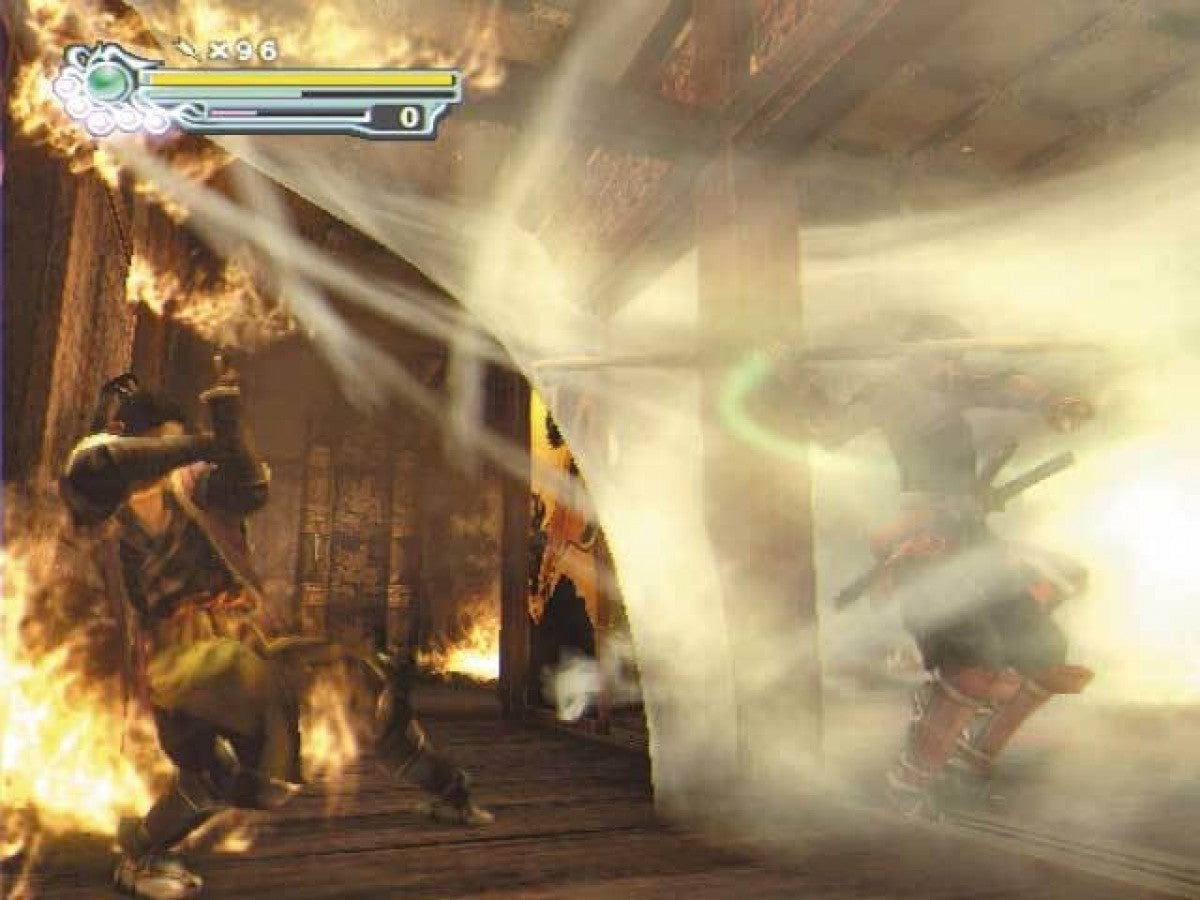 Onimusha 3 Demon Siege for the PlayStation 2 featuring action adventure gameplay with samurai and modern day characters demon slaying combat cinematic storytelling and time travel between feudal Japan and Paris gameplay