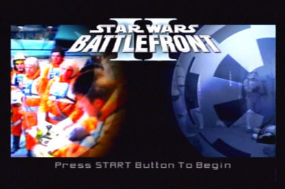 Star Wars: Battlefront II – PlayStation 2 (PS2) video game title screen, action shooter.