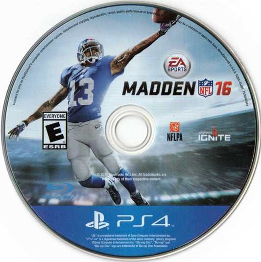 Madden NFL 16 – PlayStation 4 (PS4) video game disc, American football sports game.