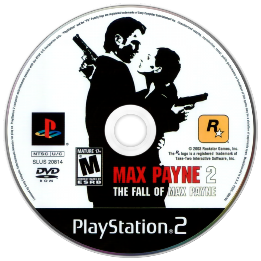 Max Payne 2 The Fall of Max Payne PS2 Sony PlayStation 2 third person shooter bullet time action noir crime thriller story driven gameplay Rockstar Games Remedy Entertainment gun combat cinematic shooting PlayStation 2 software video game title disc