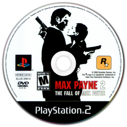 Max Payne 2 The Fall of Max Payne PS2 Sony PlayStation 2 third person shooter bullet time action noir crime thriller story driven gameplay Rockstar Games Remedy Entertainment gun combat cinematic shooting PlayStation 2 software video game title disc