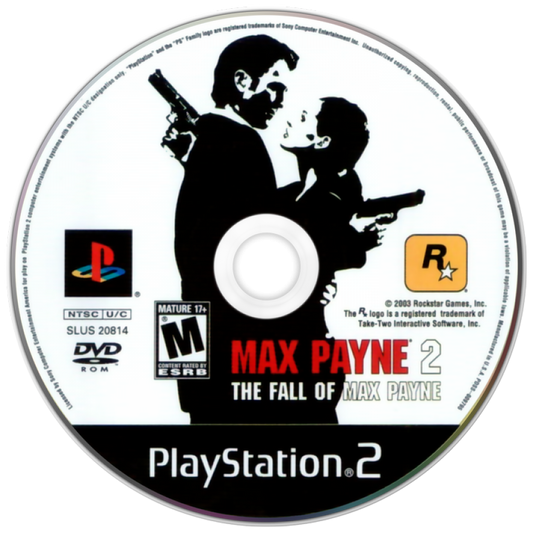 Max Payne 2 The Fall of Max Payne PS2 Sony PlayStation 2 third person shooter bullet time action noir crime thriller story driven gameplay Rockstar Games Remedy Entertainment gun combat cinematic shooting PlayStation 2 software video game title disc