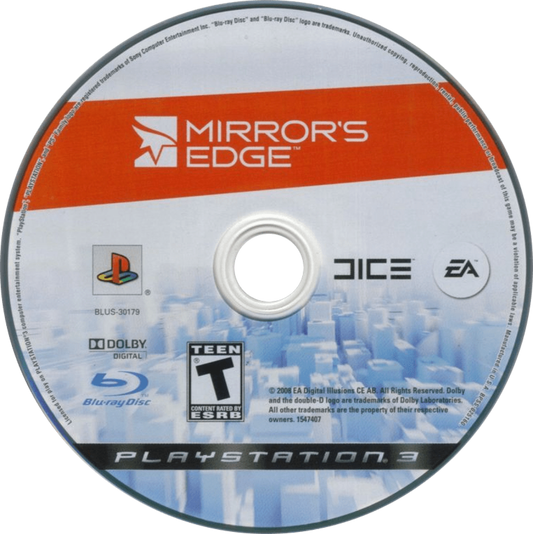 Mirror's Edge PlayStation 3 first-person action-adventure parkour free-running game dystopian city time trials first-person platformer disc