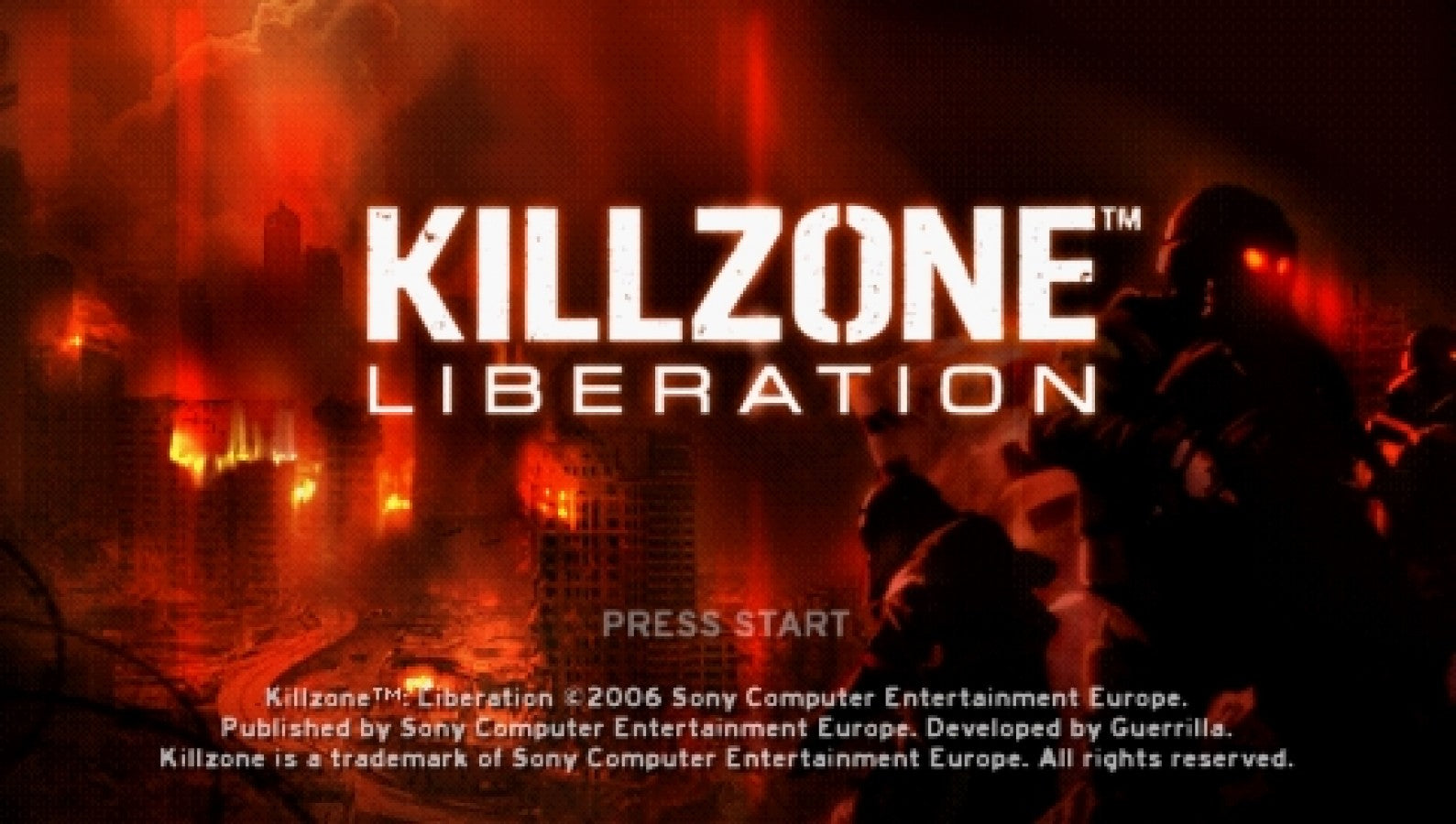 Killzone: Liberation start screen for PlayStation Portable (PSP) third-person shooter game