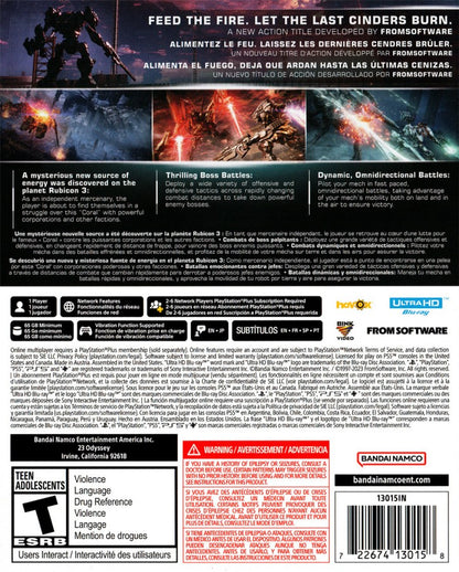 Armored Core VI Fires of Rubicon PlayStation 5 PS5 for video game enthusiasts featuring mech combat gameplay fast paced armored battles deep mech customization mission based structure sci fi warfare intense boss fights and collectible gaming appeal back art 
