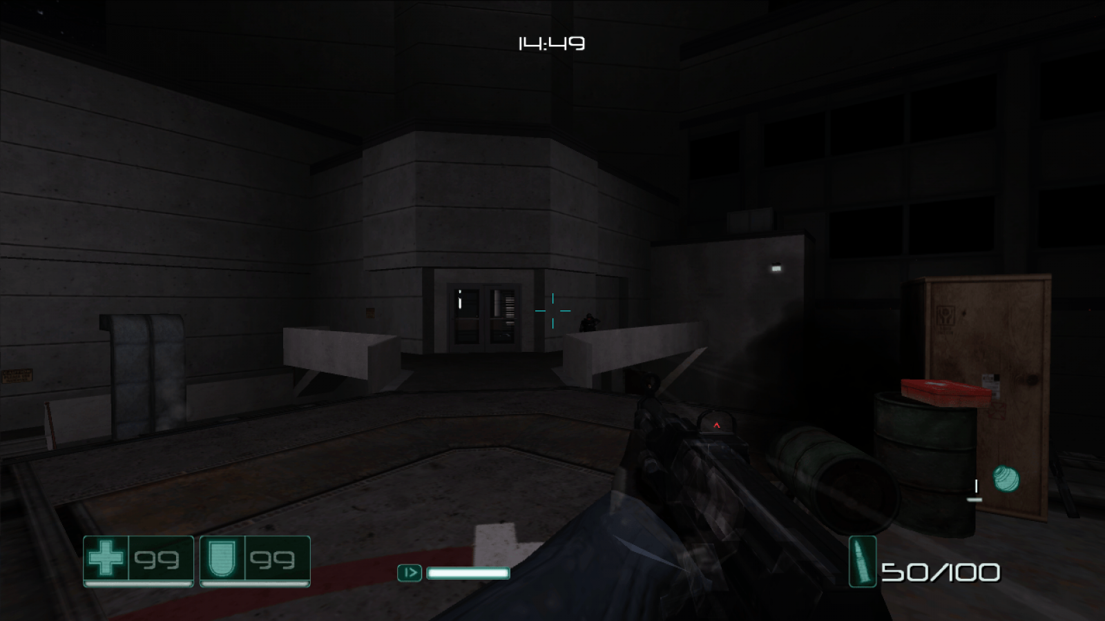 F.E.A.R. First Encounter Assault Recon Xbox 360 video game featuring atmospheric first person shooter gameplay intense horror elements psychic enemy powers tactical bullet time combat immersive single player campaign and award-winning horror-action experience by Monolith Productions. gameplay