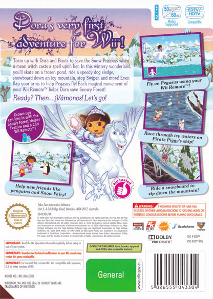 Dora the Explorer: Dora Saves the Snow Princess back cover art for Nintendo Wii (Wii) video game