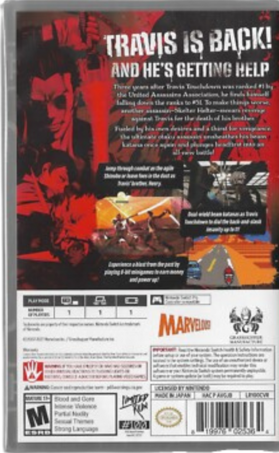 No More Heroes 2 Limited Run #100 Nintendo Switch inspired design featuring stylish action adventure aesthetic eccentric assassin battles fast paced hack and slash combat over the top characters vibrant anime inspired visuals collectible limited release presentation back cover