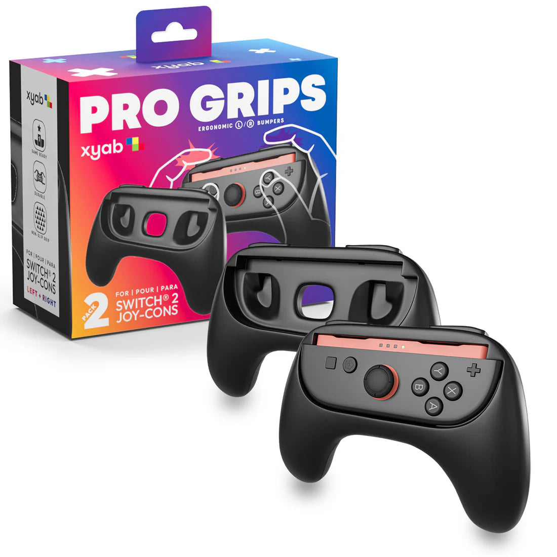 XYAB brand Pro Grips controller holder for Nintendo Switch 2 Joy-Con controllers providing comfortable grip and ergonomic design