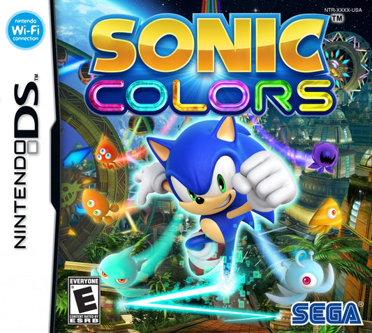 Sonic Colors for Nintendo DS platformer video game featuring fast paced side scrolling action colorful Wisp powers classic Sonic gameplay vibrant levels and handheld friendly high speed adventure experience cover