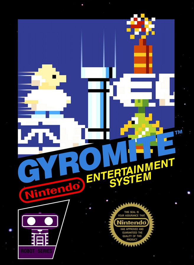 Gyromite 5 Screw Nintendo Entertainment System NES for action puzzle video game fans featuring Professor Hector and R.O.B. robot compatibility platforming gameplay color coded pillar puzzles classic Nintendo entertainment early NES release 5 screw cartridge collectible retro gaming appeal front cover art