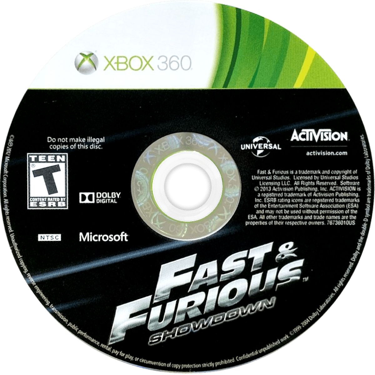 Fast and the Furious: Showdown disc for Xbox 360 (X360) action racing video game