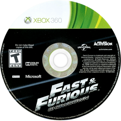 Fast and the Furious: Showdown disc for Xbox 360 (X360) action racing video game