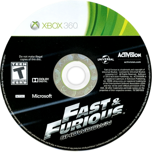 Fast and the Furious: Showdown disc for Xbox 360 (X360) action racing video game