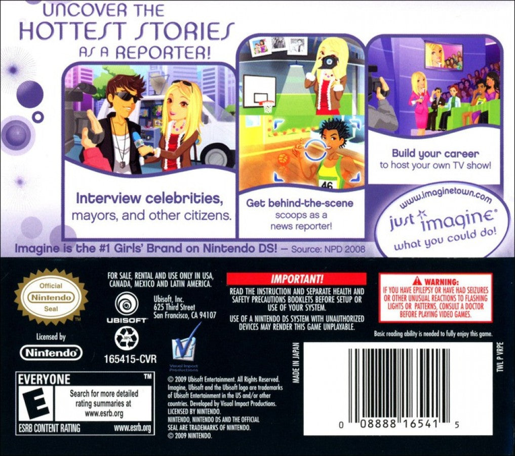 Imagine: Reporter back of case for Nintendo DS (DS) journalism life simulation video game
