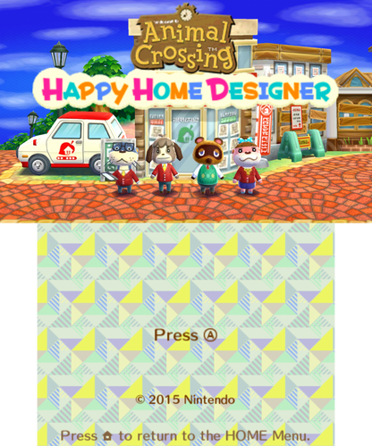 Animal Crossing: Happy Home Designer [NFC Reader Bundle] home screen for Nintendo 3DS (3DS) life simulation video game