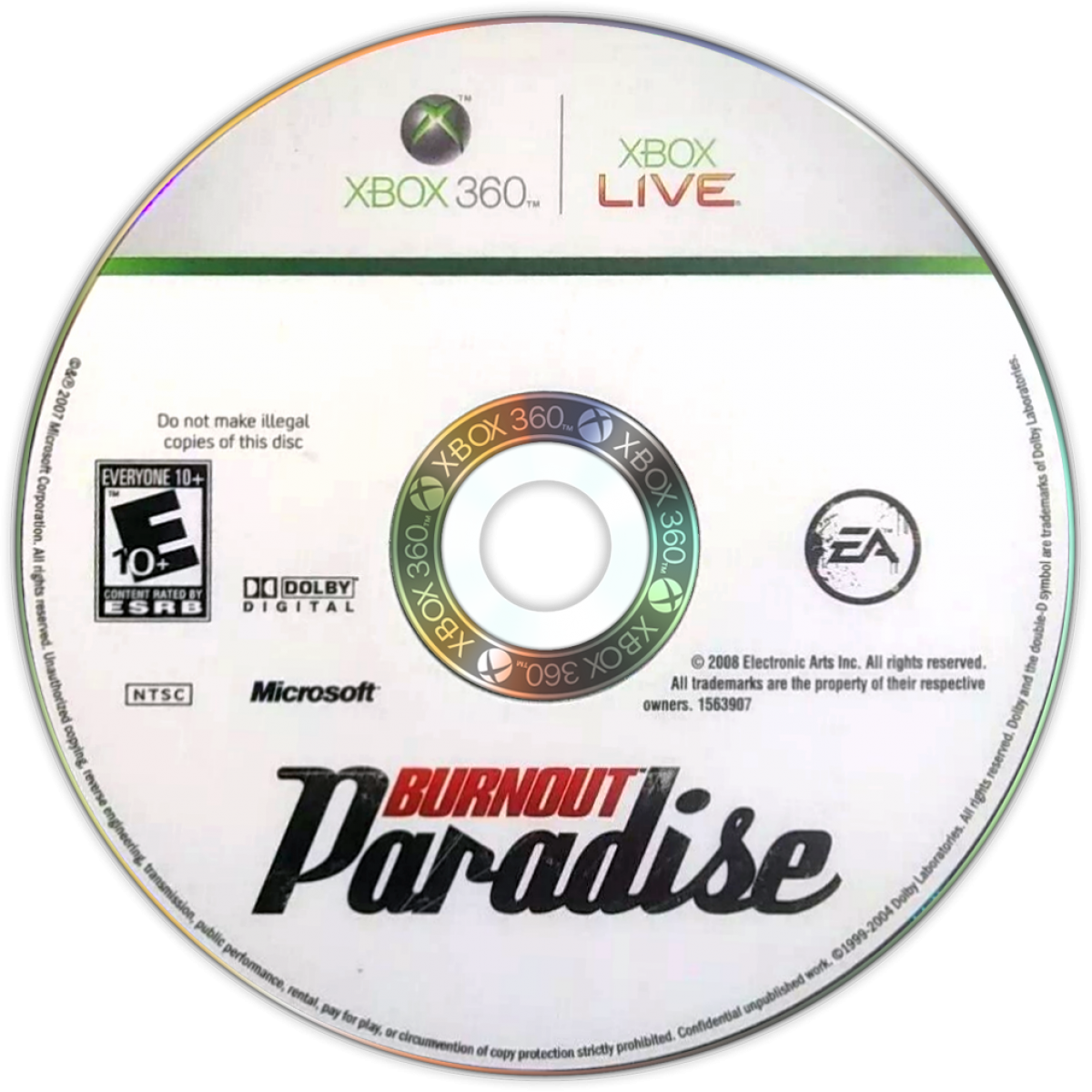 Burnout Paradise Xbox 360 video game featuring open world arcade racing gameplay high speed crashes online multiplayer modes Paradise City exploration and Criterion Games high intensity driving action disc 