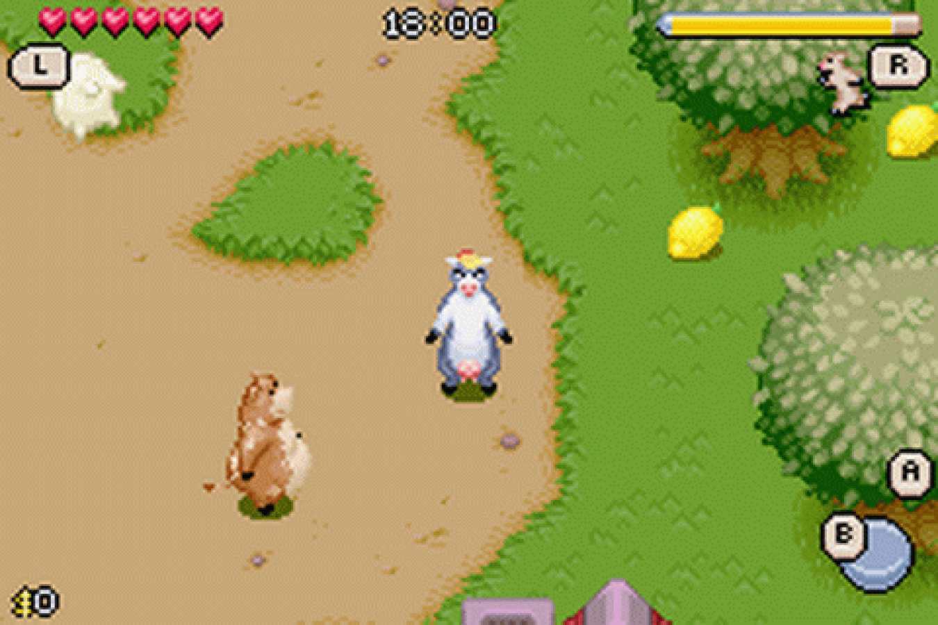 Barnyard Game Boy Advance GBA gameplay for retro video game enthusiasts featuring farm themed adventure gameplay mini game collections open farm exploration animal character activities lighthearted story missions and portable handheld casual gaming experience and collectible gaming appeal
