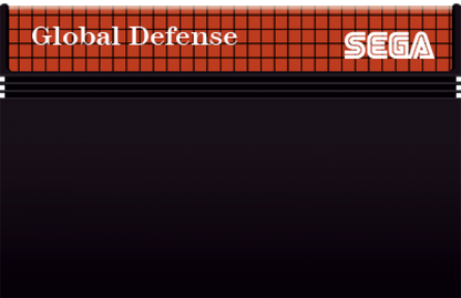 Global Defense Sega Master System SMS for arcade shooting strategy video game fans featuring futuristic defense gameplay enemy invasions missile targeting strategic combat multiple stages power ups challenging missions and classic Sega Master System gameplay collectible retro gaming appeal game cartridge