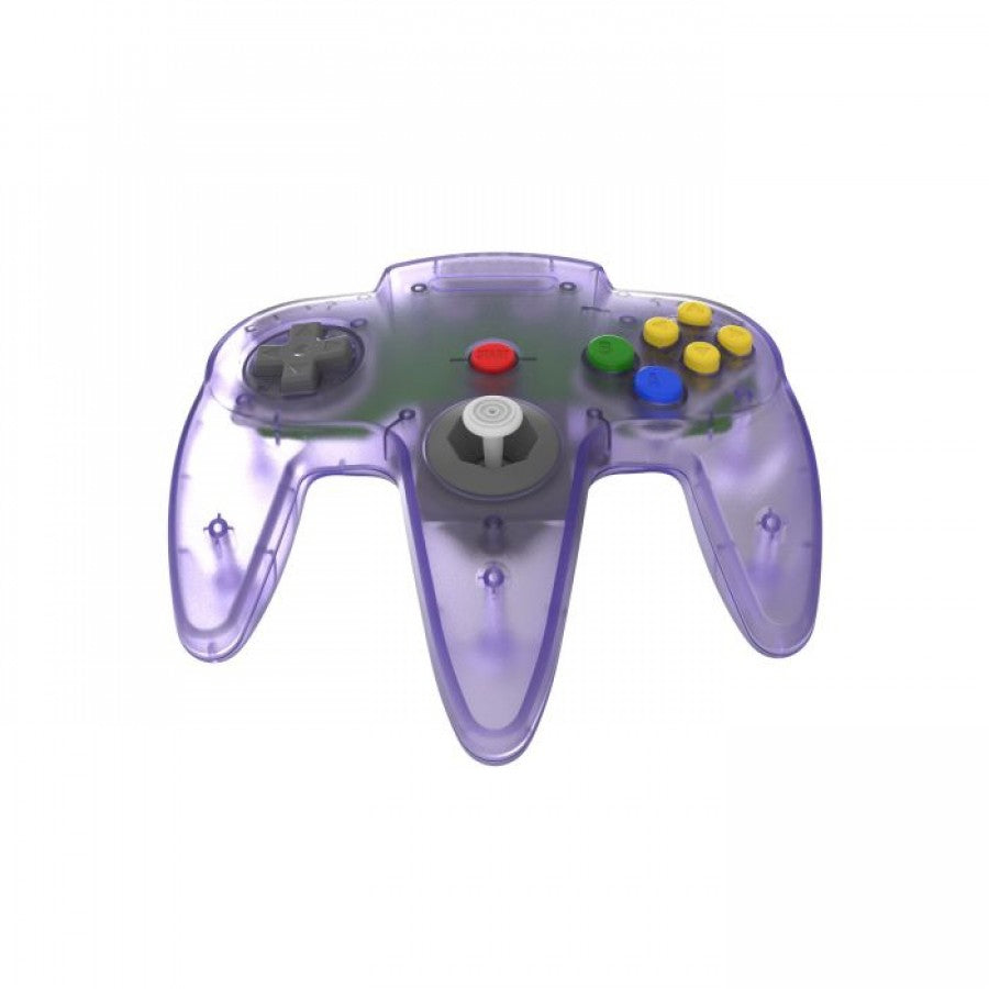 N64 Wireless 2.4GHz Controller for Nintendo 64 N64 Atomic Purple accessory featuring wireless 2.4GHz connectivity classic three prong controller design analog stick directional pad responsive buttons ergonomic grip translucent purple styling and compatibility with supported Nintendo 64 games replacement gaming controller and retro gaming accessory appeal
