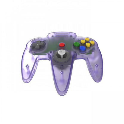 N64 Wireless 2.4GHz Controller for Nintendo 64 N64 Atomic Purple accessory featuring wireless 2.4GHz connectivity classic three prong controller design analog stick directional pad responsive buttons ergonomic grip translucent purple styling and compatibility with supported Nintendo 64 games replacement gaming controller and retro gaming accessory appeal