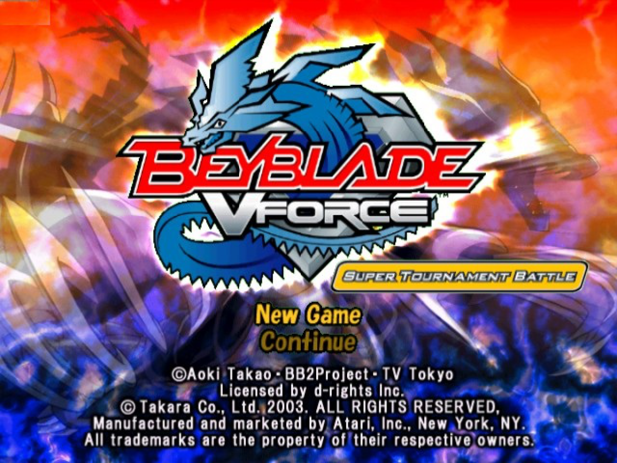 BeyBlade VForce: Super Tournament Battle start screen for GameCube (GC) fighting action video game