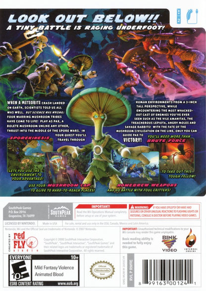 Mushroom Men: The Spore Wars – Nintendo Wii (Wii) action-adventure platformer shooter video game back of case