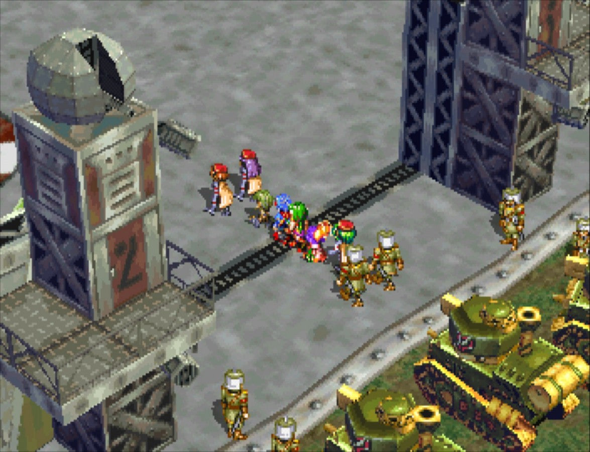 Grandia for PlayStation 1 classic JRPG featuring turn based battle system anime style story adventure exploration fantasy role playing gameplay 