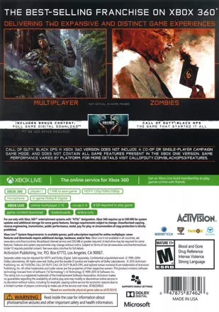 Call of Duty: Black Ops III back of case for Xbox 360 (X360) first-person shooter video game