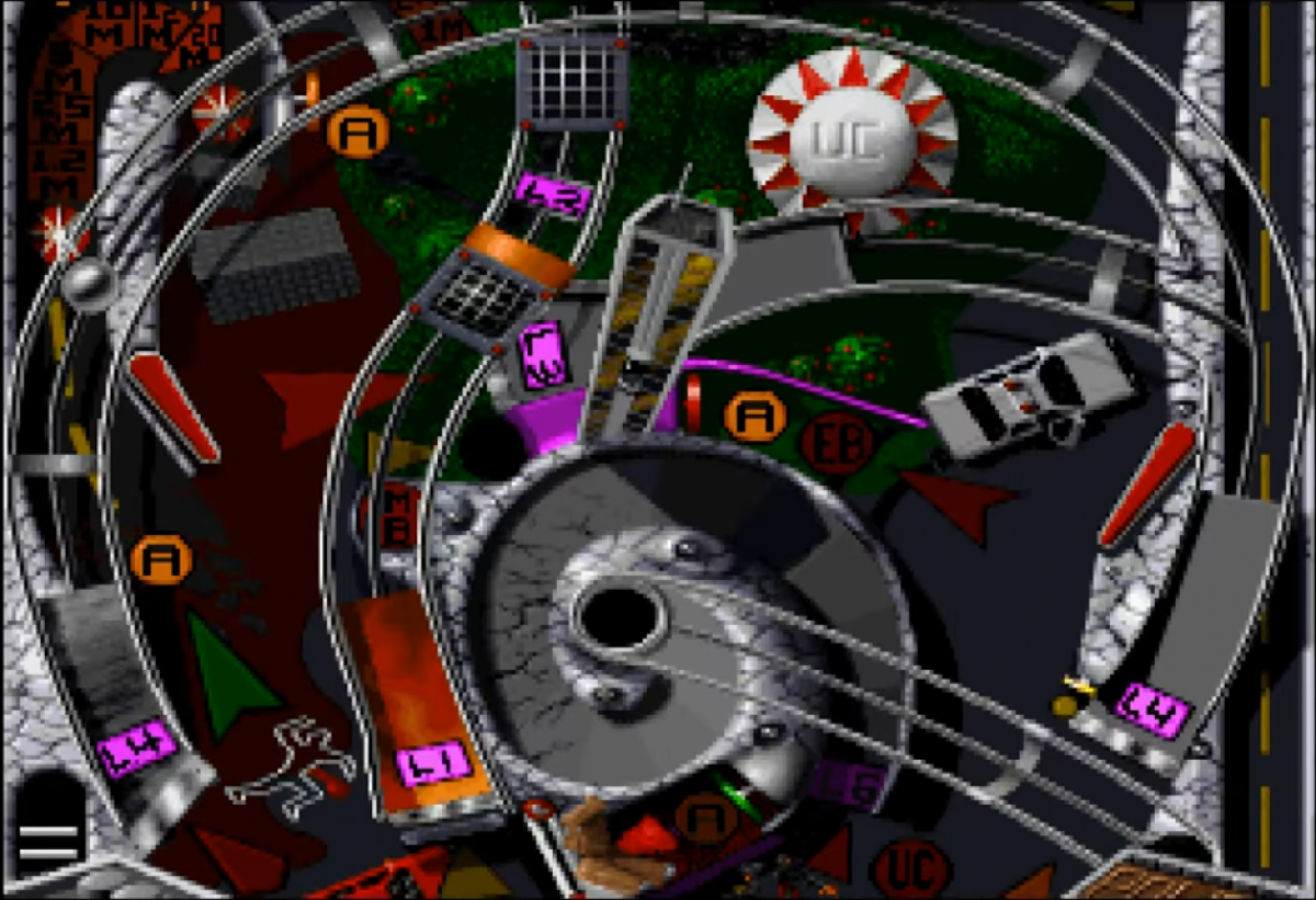 Extreme Pinball [Long Box] for PlayStation 1 (PS1) at Gamers INC, featuring the fast-paced arcade action of four distinct, themed tables—Rock Fantasy, Medieval Knights, Urban Chaos, and Monkey Mayhem—all contained in the rare, collectible early-release "Long Box" packaging; experience high-energy bumpers, secret ramps, and multi-ball madness in a classic title that brought authentic, 32-bit pinball physics and diverse playstyles to the early PlayStation era gameplay screenshot