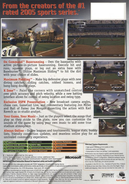 Major League Baseball 2K5 – Xbox (XBOX) back cover art for video game for XBOX