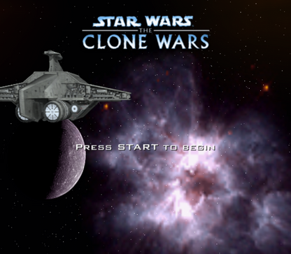 Star Wars: The Clone Wars – PlayStation 2 (PS2) video game title screen, action-adventure lightsaber combat.