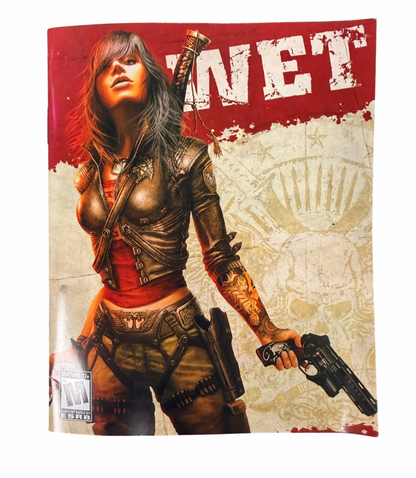 WET PlayStation 3 PS3 action video game featuring Ruby Malone acrobatic gunplay sword combat dual-wielded weapons slow-motion shooting stylish action sequences explosive set pieces intense enemies and fast-paced third-person combat collectible gaming appeal manual