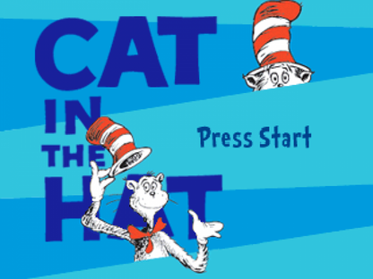 The Cat in the Hat start screen for PlayStation 1 (PS1) family platformer video game