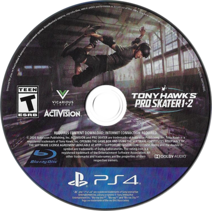 Tony Hawk's: Pro Skater 1+2 disc art for Playstation 4 (PS4) video game